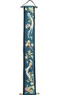 Vtg Floral Bird Blue Needlepoint Bell Pull Tapestry Brass Petit Point Velvet