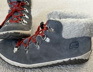 Women’s Sorel Waterproof Gray Fleece Winter Lace Up Toggle Snow Boots Size 7 EUC