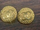 Pair Of 2 CHANEL Gold Plated CC Logos Matelasse Vintage Pin Brooch #2912 Woven