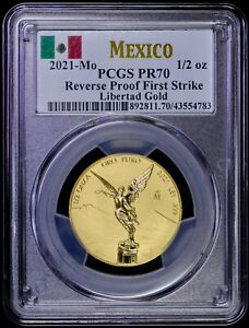 2021 Mexico 1/2 oz Reverse Proof Gold Libertad  PR-70 PCGS First Strike Flag