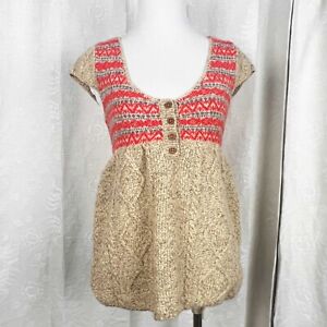 Free People fair isle babydoll cap sleeve cable knit sweater scoop neck relaxed