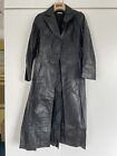 Vintage 1970’s Ladies Full Length Black Leather Trench Coat Jacket Size 12 Goth.