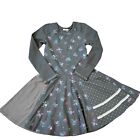 Naartjie Kids Girls Vintage Grey Long Sleeve Multi Pattern Dress NWT 9