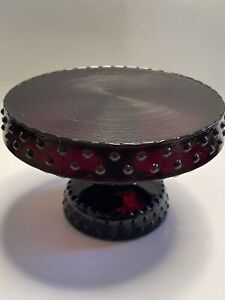 LE SMITH HTF Ruby Red Glass Hobnail Pedestal Cake Stand  6 1/2” Made in USA READ