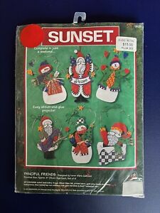 Vtg Dimensions Christmas Ornament Sewing Kit SANTA and SNOWMEN Fanciful Friends