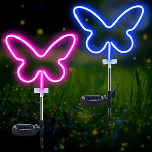 2 Pcs Solar Butterfly Neon Lights: Waterproof Garden Stake Decor, LED, Outdoor