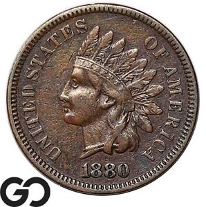 1880 Indian Head Cent Penny, Choice AU