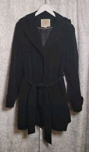 ESPRIT Black Trench Style Rain Coat Hooded & Belted Women's Size L Jacket