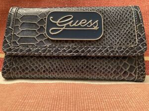 GUESS Blue Shiny Faux Croc Folded Wallet. New / without Tags.