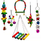 6pcs Bird Parrot Swing Chewing Cage Toys Natural Wood Hanging Hammock Bell Perch