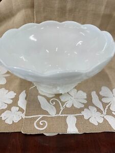 Vintage Glass Scalloped Milk Glass Punch Bowl Set with 12 Cups