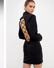 Endless Rose XS Blazer Dress Black Open Back Lace up Long Sleeve Powersuit Zip
