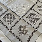 Antique Victorian Irish Linen Tablecloth Tenerife Drawnwork Lace Tablecloth