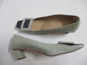 ROGER VIVIER moss green patent leather blue buckle pumps heels shoes euro 37.5