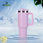 New Pink 40 Oz Tumbler Cup With Straw Handle Insulated Double Wall