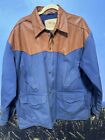 Schaefer Outfitter Jacket Men’s X Large Leather Collar Blue Brown Button And Zip
