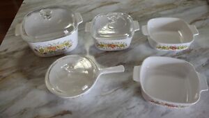 5 Piece Corning Ware Set. Spice of Life, With 3 lids. 4 Casserole, 1-6