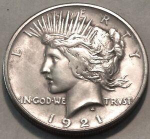 1921 Peace Silver Dollar, High Grade, High Relief, Better, Semi-KEY Date $1 Coin