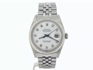 Rolex Datejust Mens Stainless Steel 18K Gold Jubilee w/ White Diamond Dial 1601