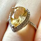Pear Cut Citrine Ring for Women Sterling Silver 925 Created Size 6 7 8 9 10