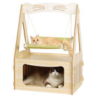 Wooden Cat Bed Cave Basket with Swinging Pet House Nest Hammock for Cats Kitty