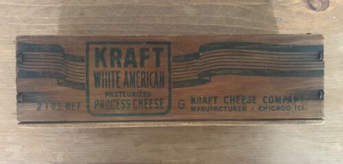 Vintage Kraft White American 2lb Wood Wooden Crate Cheese Box Process Cheese