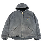 Vintage Carhartt J141 Sherpa Lined Canvas Faded Distressed Hooded Jacket Mens L