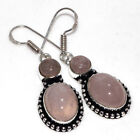 925 Silver Plated-Rose Quartz Ethnic Long Gemstone Earrings Jewelry 1.7