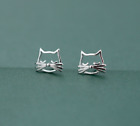 S925 Sterling Silver Lovely Cat Kitten Stud Earrings