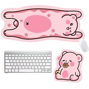 2-in-1 Cute Large Mouse Pad Set, Kawaii Pink Anime Mouse Pads with Bear Desig...