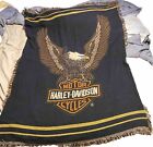 Harley Davidson Afghan Throw Blanket 46x70 Eagle Wings USA Vintage Biker Core