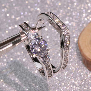 925 Sterling Silver Ring set women men wedding engagement zircon crystal Ring