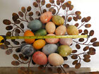 Lot Of 16 Assorted Genuine Alabaster Marble Stone Eggs w/ Metal Basket