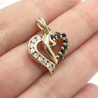 925 Sterling Silver Gold Plated Real Round-Cut Sapphire & C Z Heart Pendant