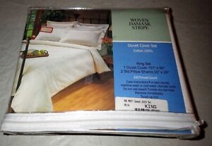 New ListingNWT Whitney Street White KING Woven DAMASK Stripe DUVET Comforter Cover+2 Shams