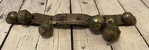 Antique Horse Sleigh Sled 4 Jiggle BRASS Bells on Leather Strap