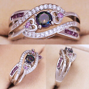 Fashion Women 925 Silver Ring Round Cut Cubic Zircon Wedding Jewelry Sz 6-10