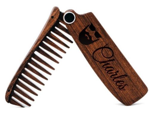 Personalized Beard & Hair Wood Comb, Handmade anti-static comb, foldable design