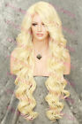 Extra Long Loose Curly Heat OK Lace Front Human Hair Blend Wig Light Blonde EVEZ