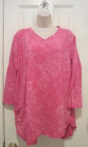 Fresh Produce Pink Cotton Tunic Top 3/4 Sleeve Asymmetric Hem 1-pocket Size L