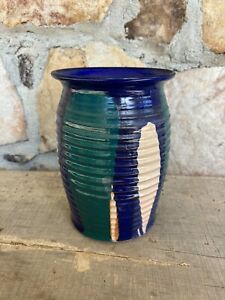 New ListingArtisan Studio Pottery Marty North Glazed Large Vase Blue Green Teal SIGNED 1995