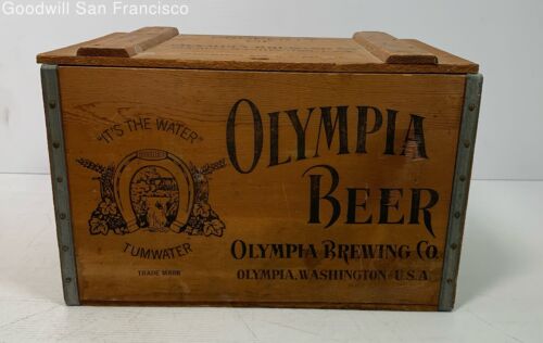 Vintage Olympia Brewing Co. It’s The Water Tumwater Wood Crate Box Beer WA Brown