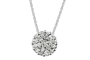 14K White Gold 1 CT Natural Diamond Cluster Pendant Necklace For Women's