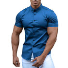 Men Button Down Shirt Casual Business Tops Short Sleeve Slim Fitness Muscle Tee