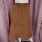 Worthington Women's Brown Faux Sued Leather A-Line Midi Skirt 10 NWT