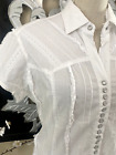 SCULLY Bright White Frayed Seams Pearl Snaps Lace Details Western Blouse Top L