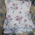 Vintage Atelier Martex Pink White Floral Queen Flat Sheet With Blue Trim
