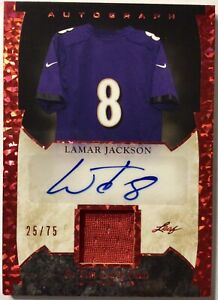 2022 Leaf In The Game Used #GUA-LJ1 Lamar Jackson Patch Autograph Red 25/75