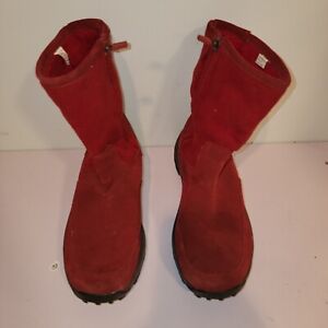 LL Bean Winter Boots Womens Red Suede Fleece Lined Sz 8 M Side Zip Snow 05455
