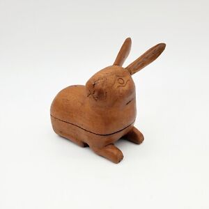 Vintage Carved Wood Rabbit Shaped Trinket Box Easter Gift Bunny